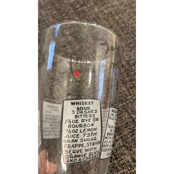 Retro Vintage-Feel Bar Cocktail Mixing Glass w/6 Recipes 7” Tall W/bottle Tops - Picture 9 of 9